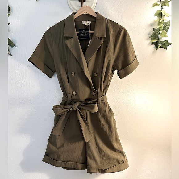 Hem & Thread Pants - Hem & Thread Olive Green Short Sleeve Romper